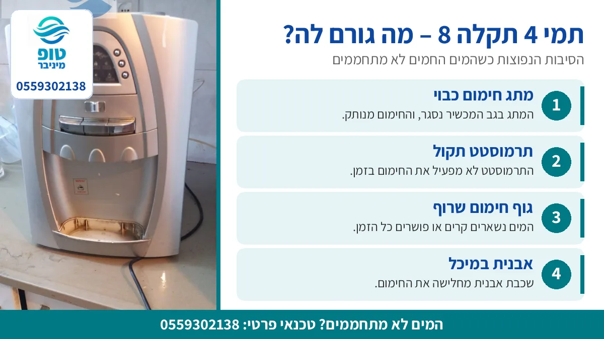 תמי 4 תקלה 8: הסיבות הנפוצות – מתג חימום, תרמוסטט, גוף חימום ואבנית